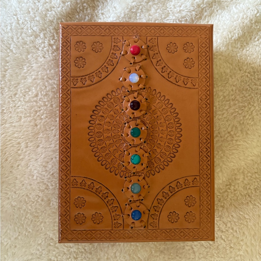Handcrafted Chakra Leather Jewelry Box with Mirror – Made in India